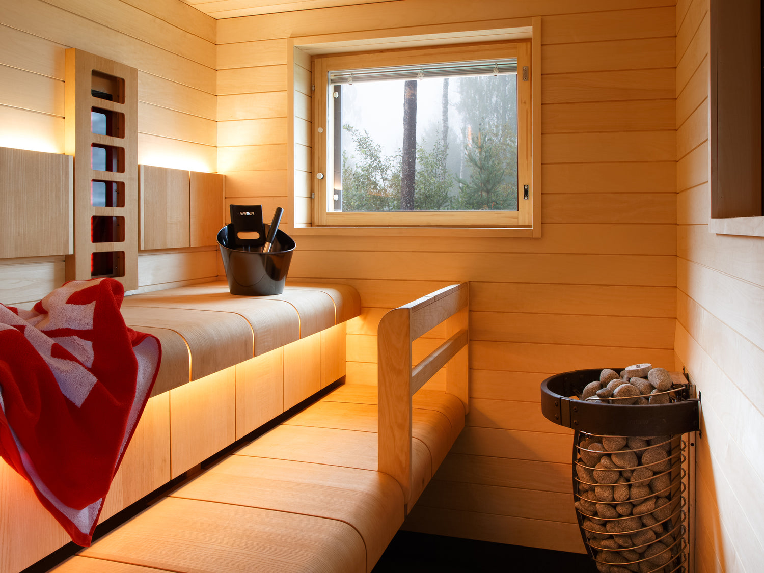 Harvia sauna, kiuas, pyyhe, kiulu